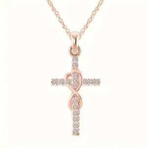 Infinity Cross Pendant Necklace, Rose Gold, NWOT
